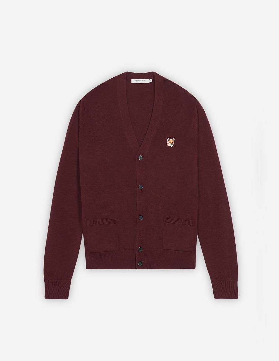 Burgundy Men\'s Maison Kitsune Fox Head Patch Classic Cardigan | AU-U0499