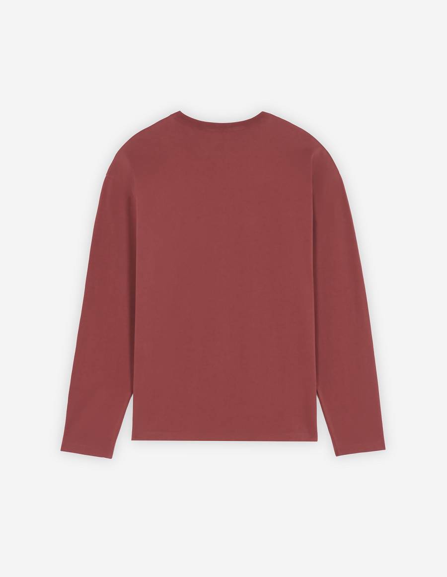 Burgundy Men's Maison Kitsune Fox Head Patch Regular Long-sleeved T Shirts | AU-V0549