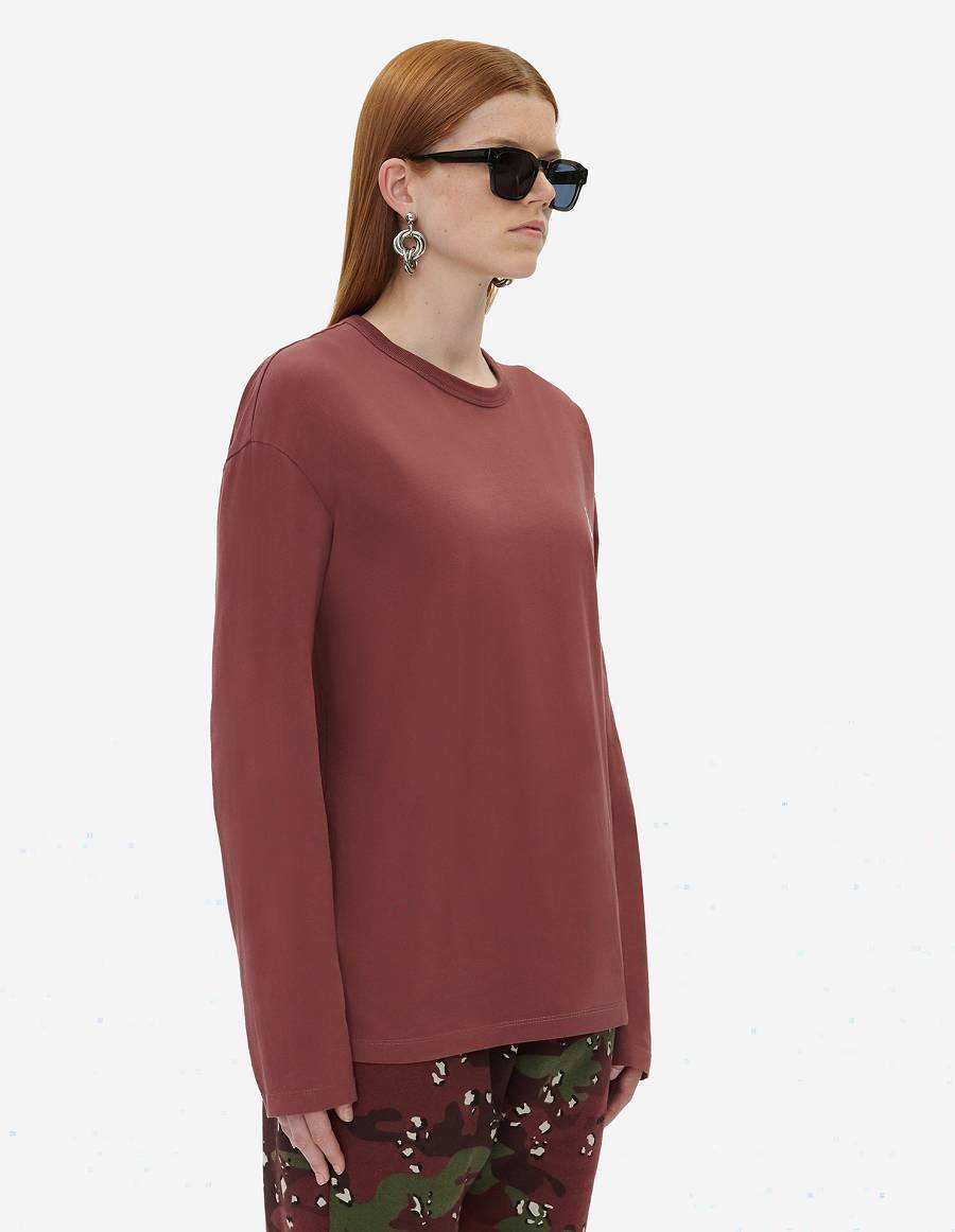 Burgundy Men's Maison Kitsune Fox Head Patch Regular Long-sleeved T Shirts | AU-V0549