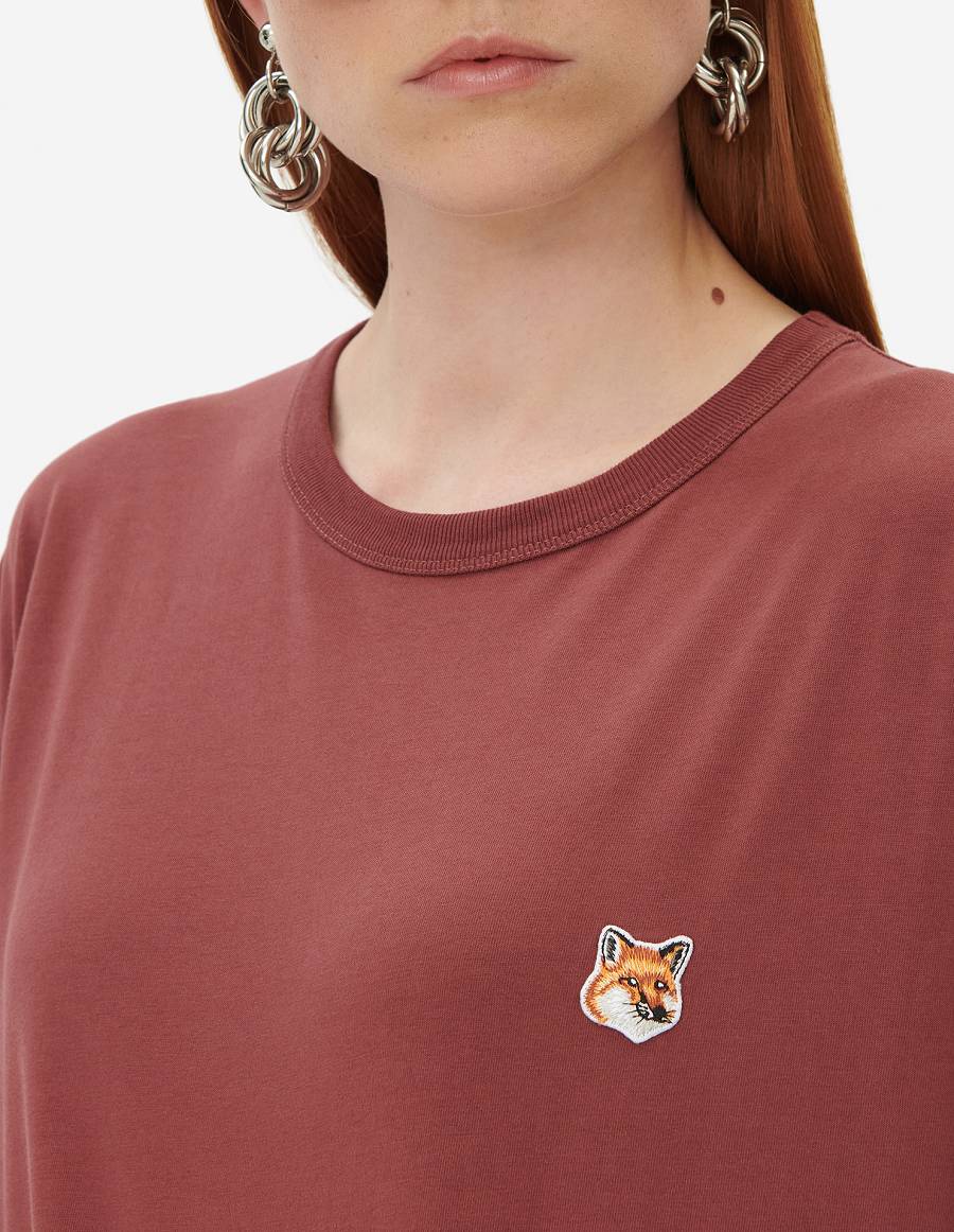 Burgundy Men's Maison Kitsune Fox Head Patch Regular Long-sleeved T Shirts | AU-V0549