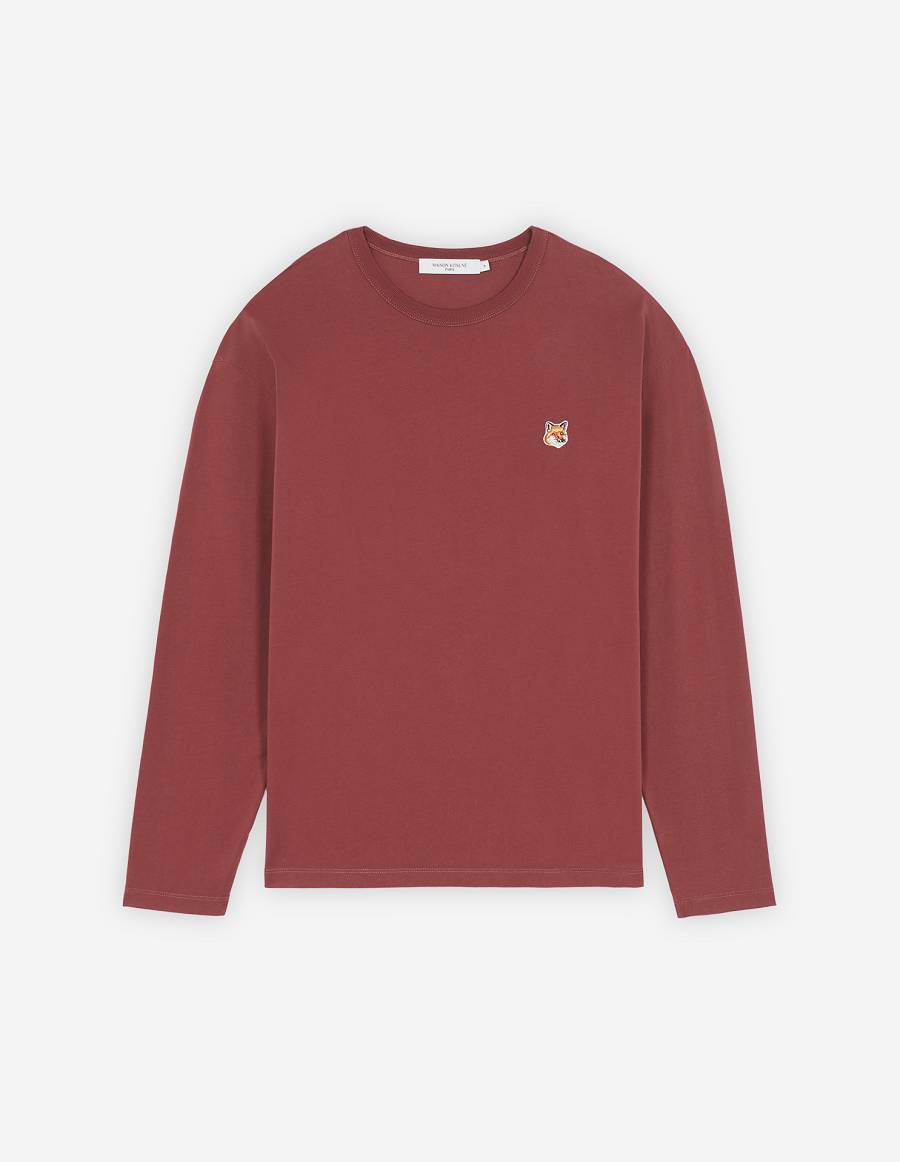 Burgundy Men\'s Maison Kitsune Fox Head Patch Regular Long-sleeved T Shirts | AU-V0549