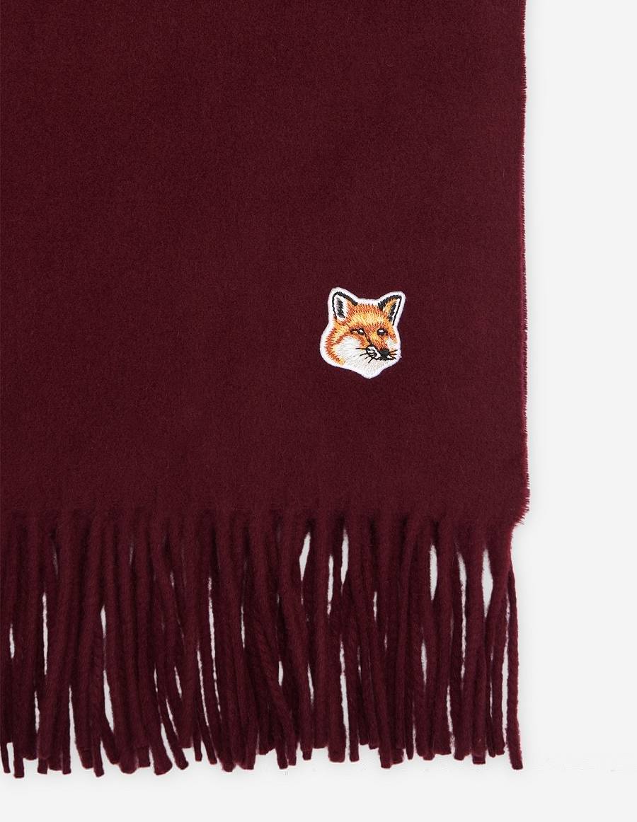 Burgundy Men's Maison Kitsune Fox Head Patch Wool Scarf | AU-W0484