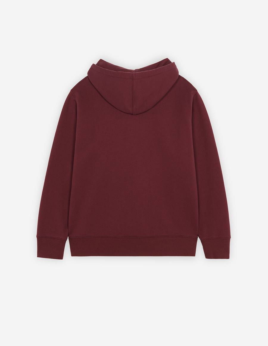 Burgundy Men's Maison Kitsune Mini Handwriting Relaxed Hoodies | AU-J0657