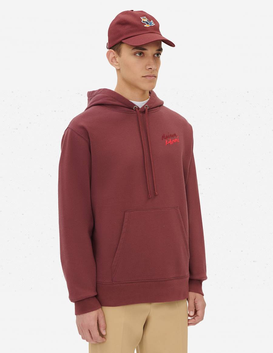 Burgundy Men's Maison Kitsune Mini Handwriting Relaxed Hoodies | AU-J0657