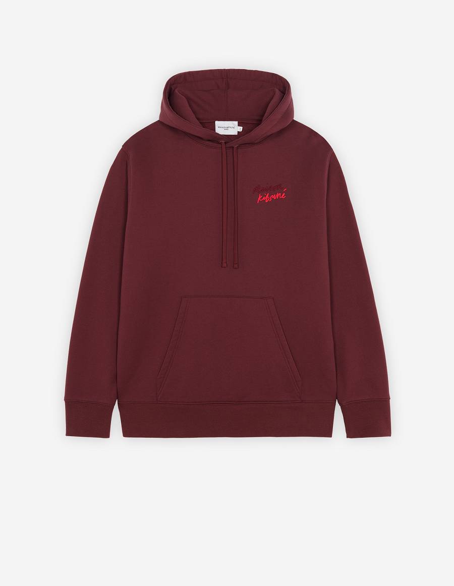 Burgundy Men\'s Maison Kitsune Mini Handwriting Relaxed Hoodies | AU-J0657