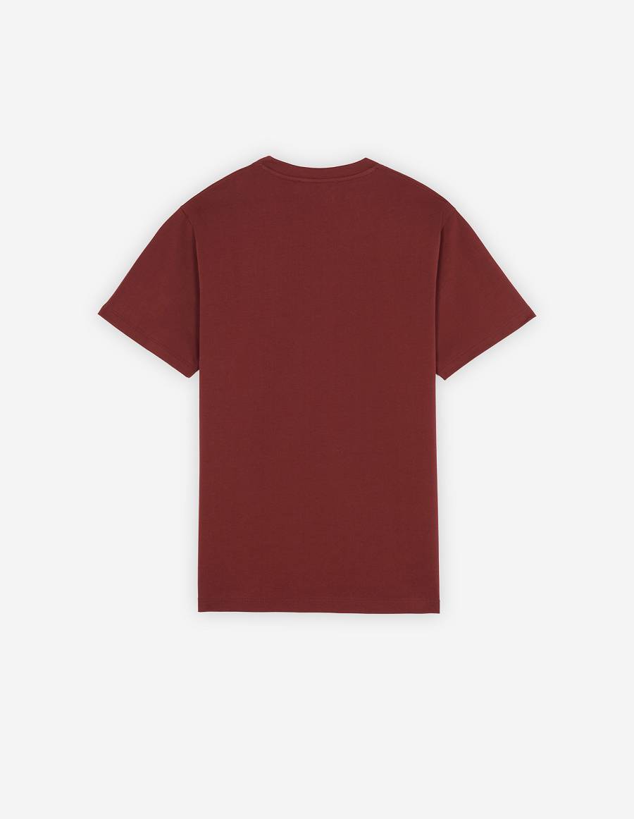 Burgundy Men's Maison Kitsune Mini Handwriting Classic T Shirts | AU-Y0788