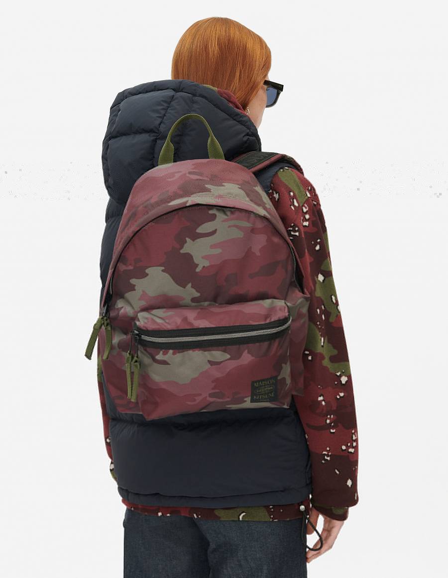 Burgundy Men's Maison Kitsune Mkxeastpak Printed Padded Backpack Bags | AU-B0403