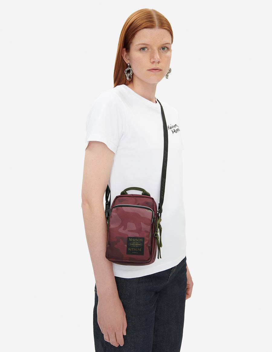 Burgundy Men's Maison Kitsune Mkxeastpak Printed One Crossbody Bags | AU-F0480