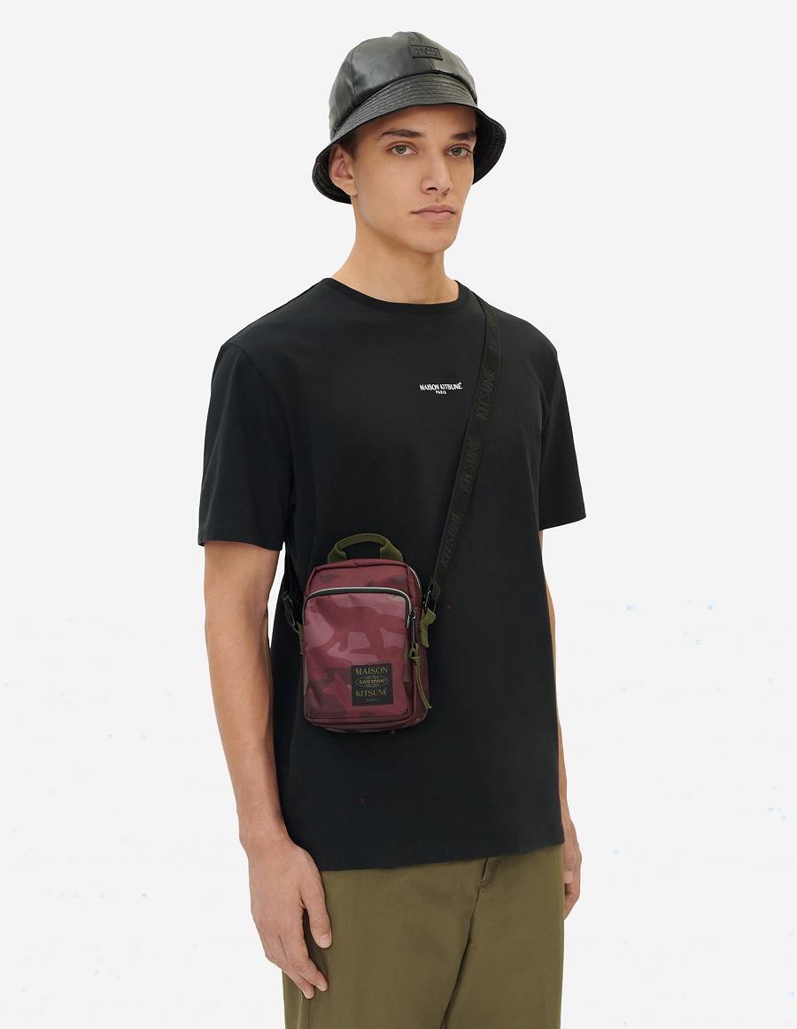 Burgundy Men's Maison Kitsune Mkxeastpak Printed One Crossbody Bags | AU-F0480