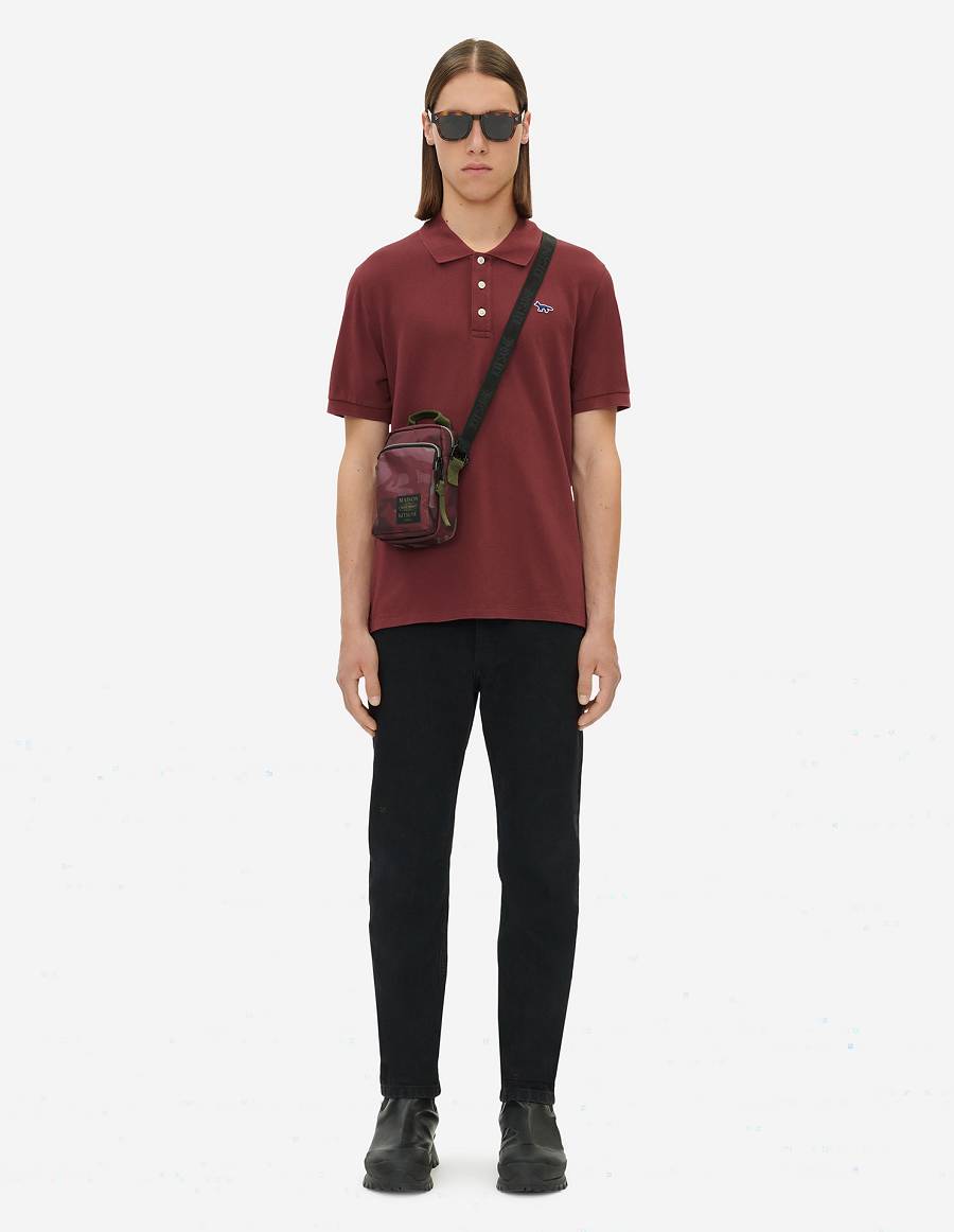 Burgundy Men's Maison Kitsune Navy Fox Patch Classic Polo | AU-Q0641