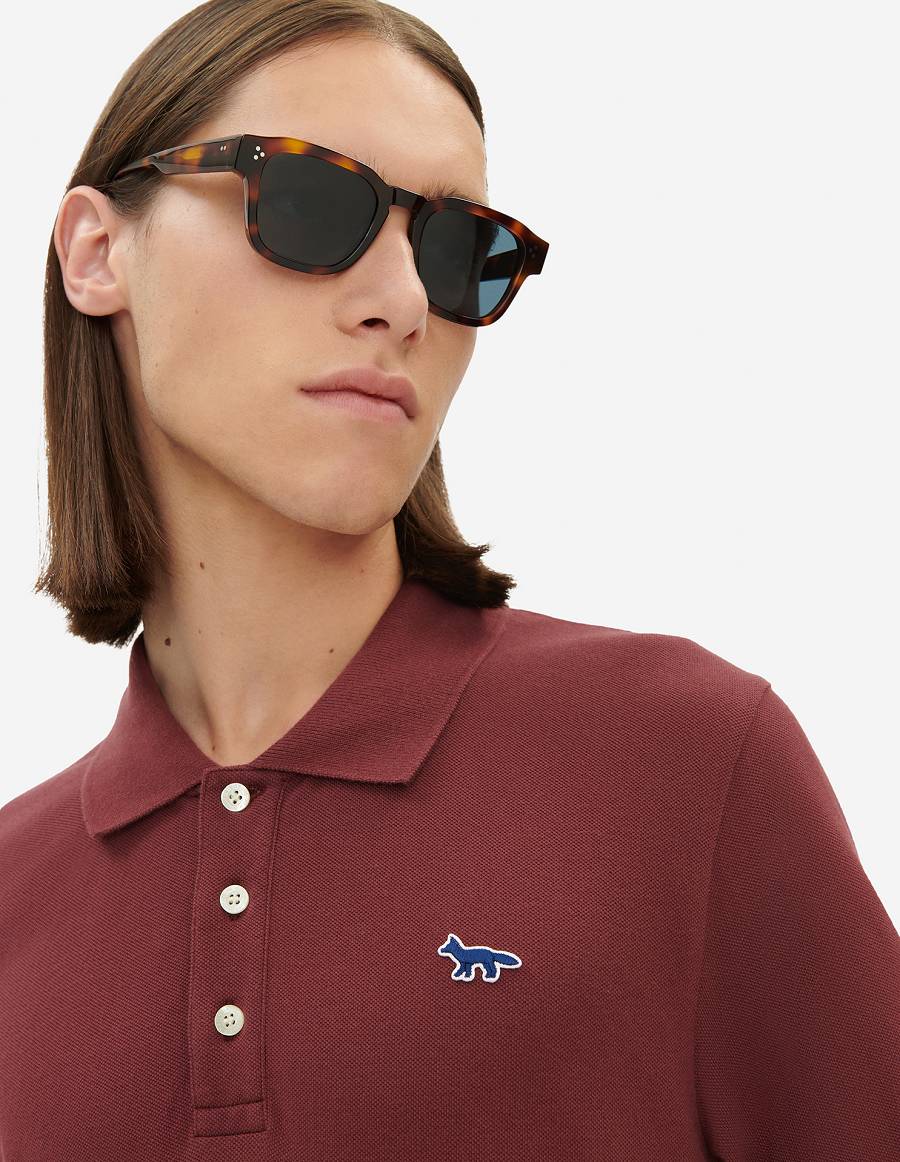 Burgundy Men's Maison Kitsune Navy Fox Patch Classic Polo | AU-Q0641