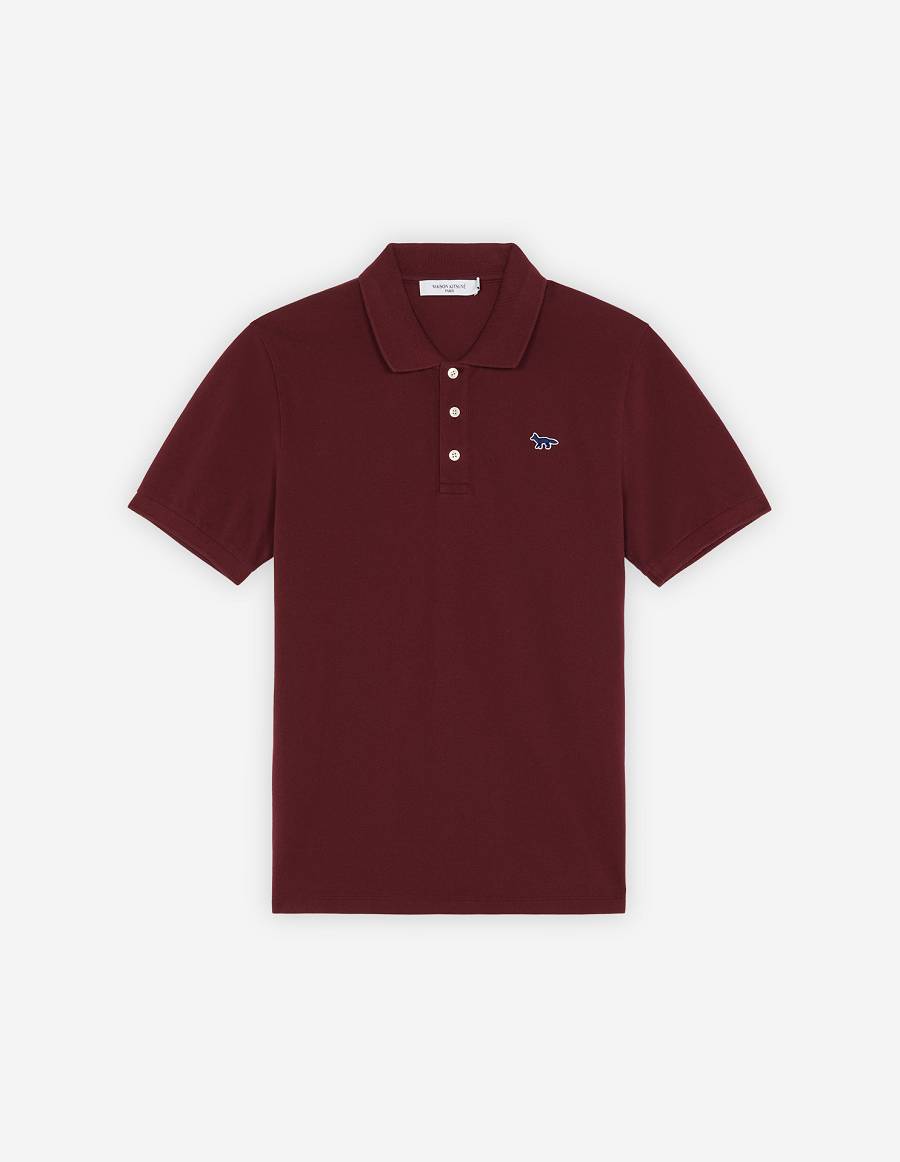 Burgundy Men\'s Maison Kitsune Navy Fox Patch Classic Polo | AU-Q0641