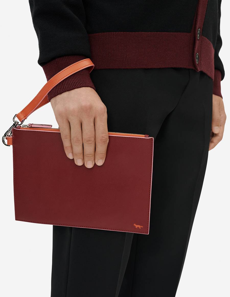 Burgundy Men's Maison Kitsune Profile Fox Pouch With Strap Bags | AU-K448