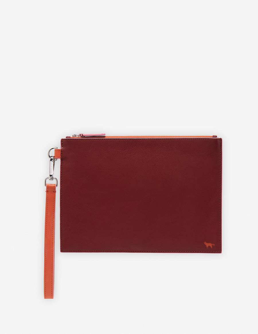 Burgundy Men\'s Maison Kitsune Profile Fox Pouch With Strap Bags | AU-K448