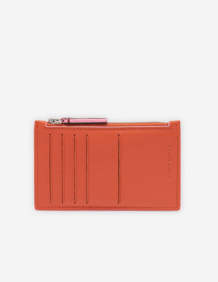 Burgundy Men's Maison Kitsune Profile Fox Long Zipped Card Holder Bags | AU-X232