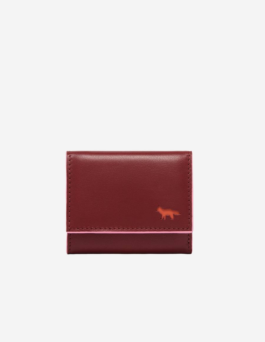 Burgundy Men\'s Maison Kitsune Profile Fox Ultra Compact Wallet Bags | AU-Y0295