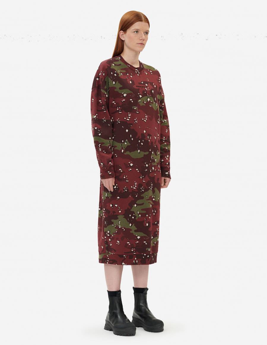 Burgundy Women's Maison Kitsune Camo Fox Long Sweat Dress | AU-Q0989