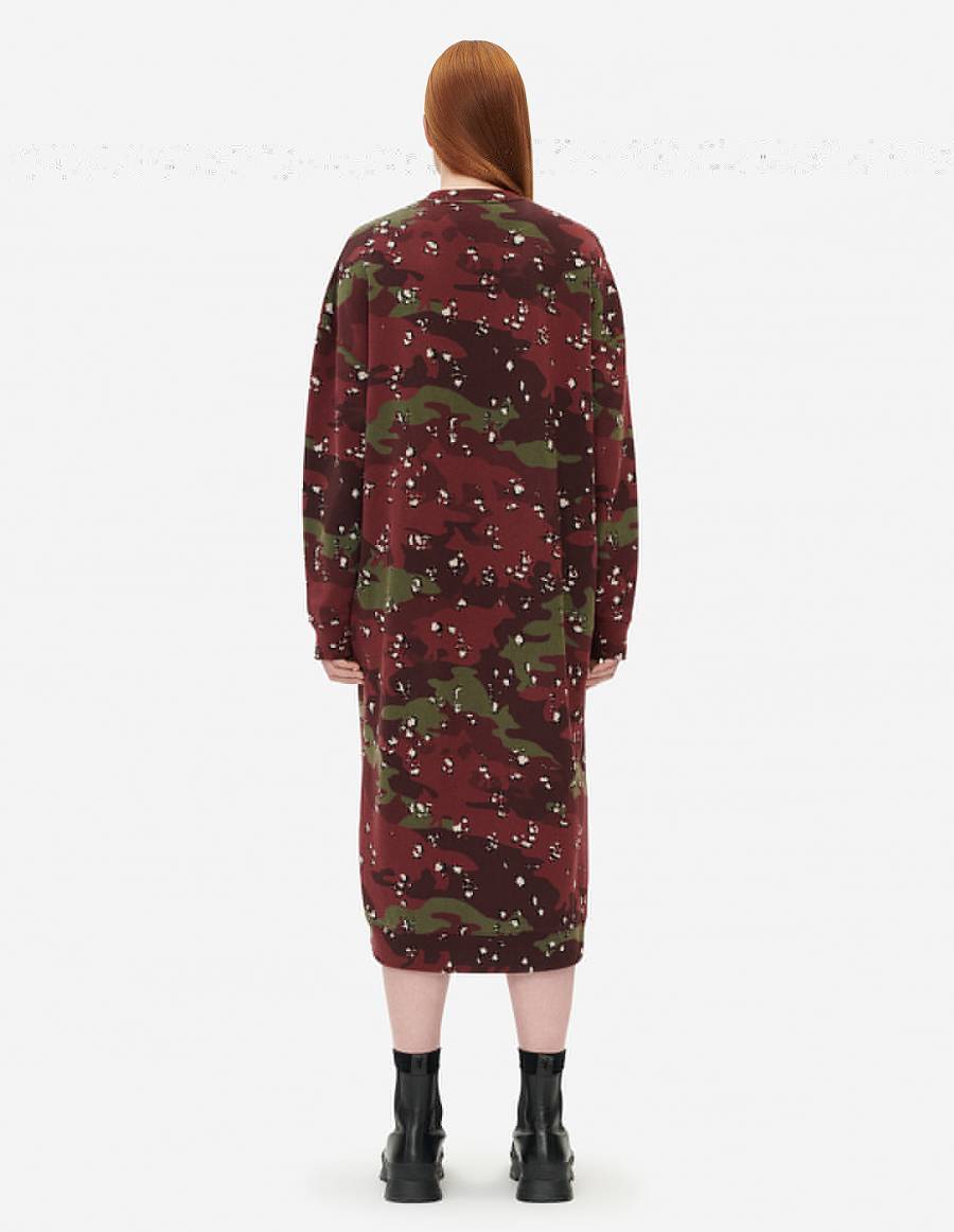 Burgundy Women's Maison Kitsune Camo Fox Long Sweat Dress | AU-Q0989