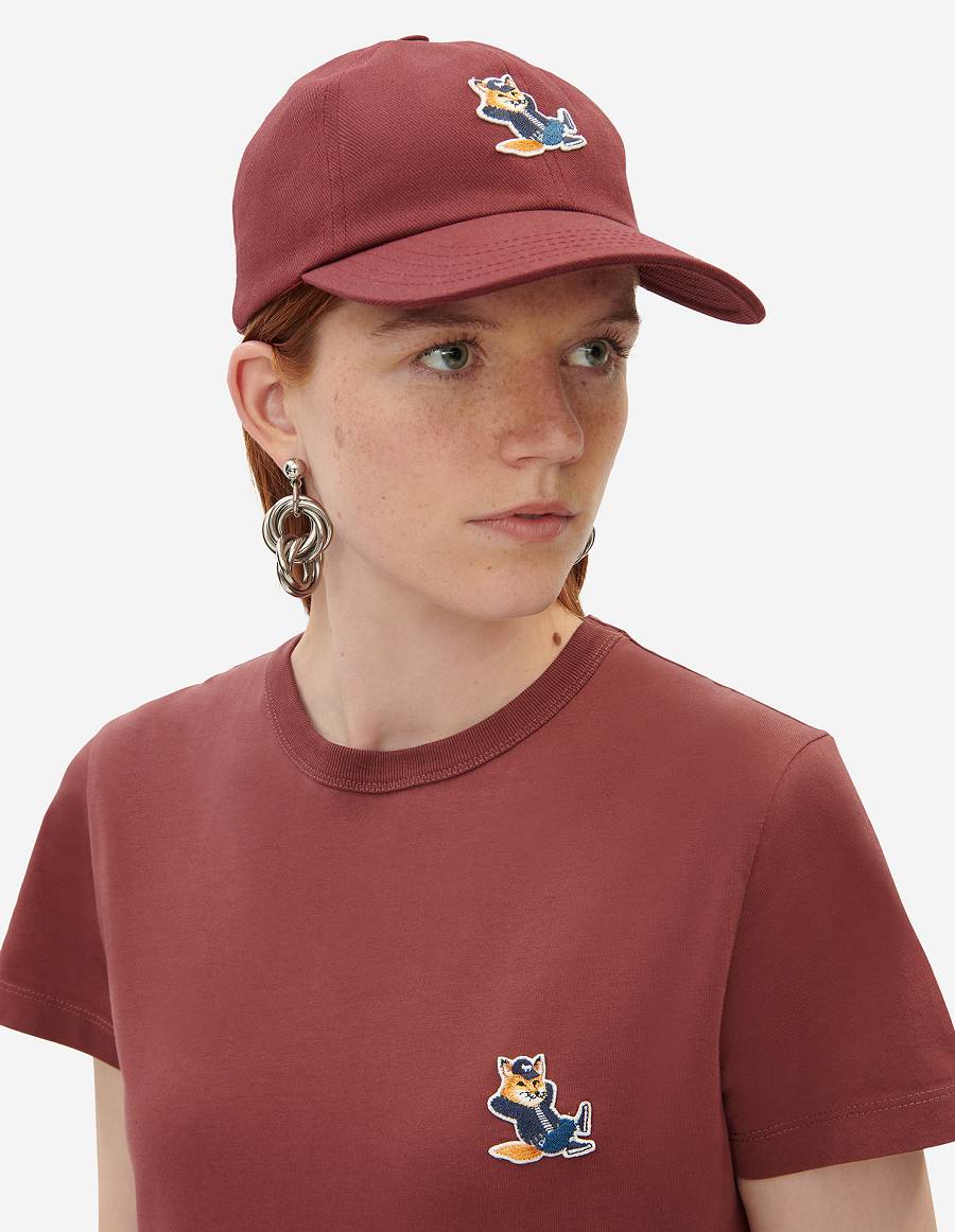 Burgundy Women's Maison Kitsune Dressed Fox 6p Caps | AU-C0434