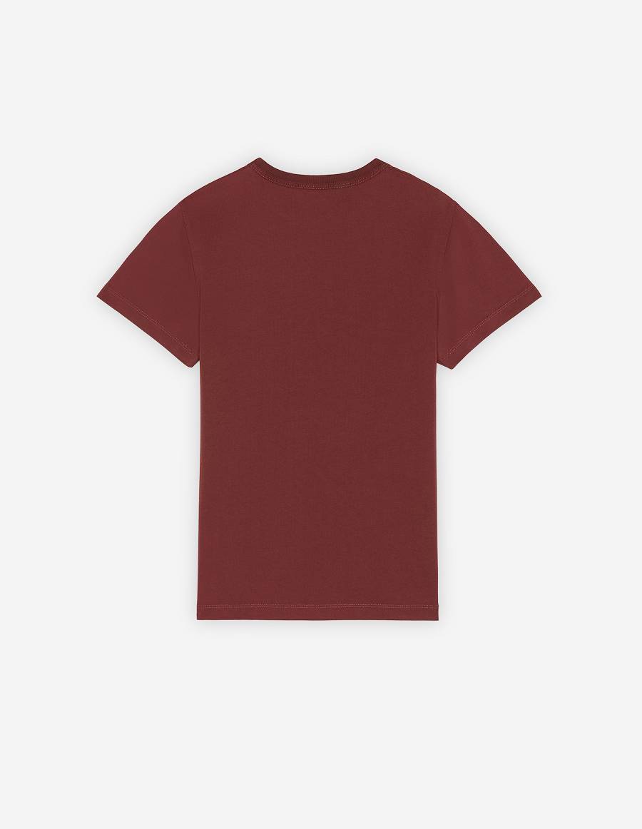 Burgundy Women's Maison Kitsune Dressed Fox Patch Classic T Shirts | AU-K0999