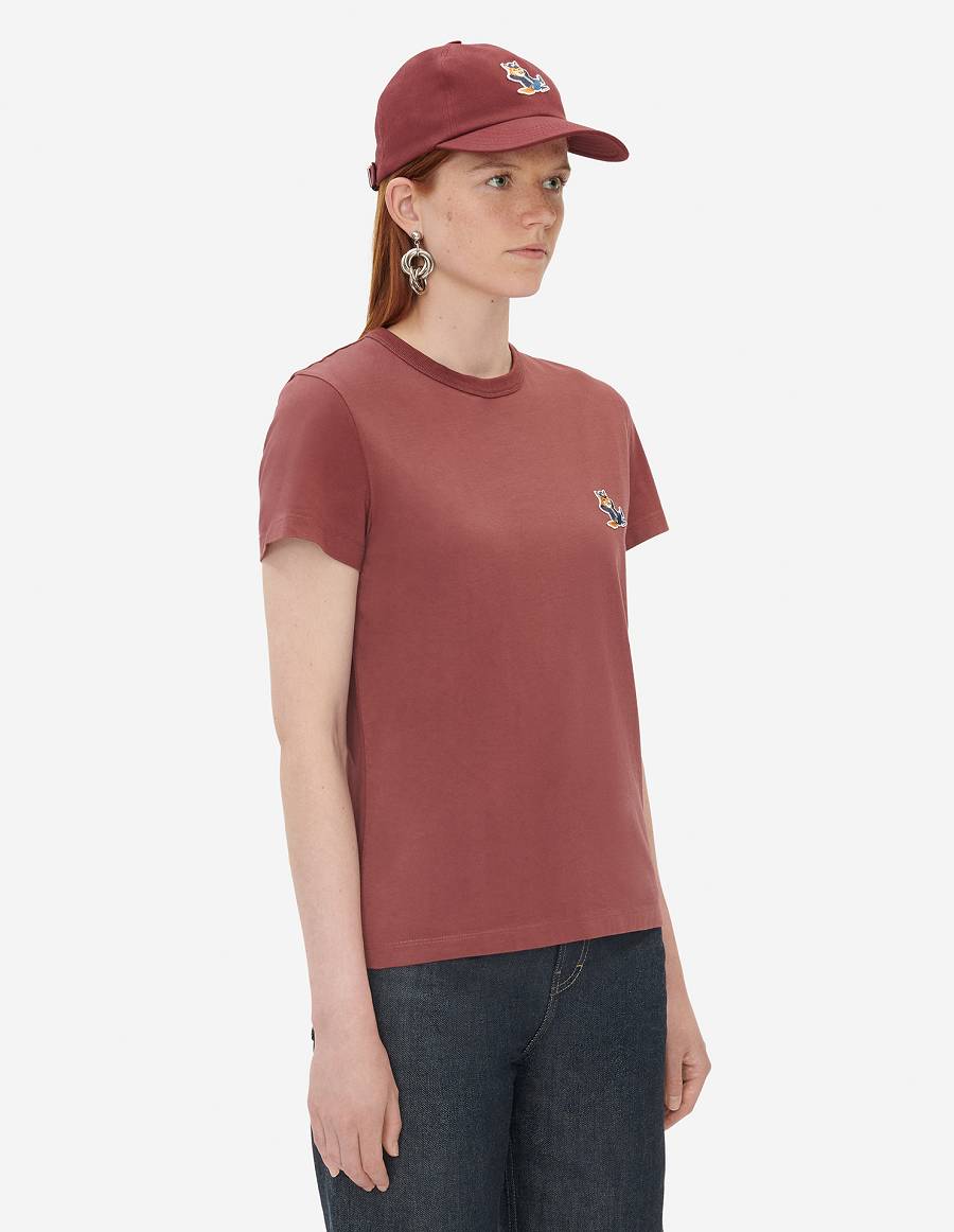 Burgundy Women's Maison Kitsune Dressed Fox Patch Classic T Shirts | AU-K0999