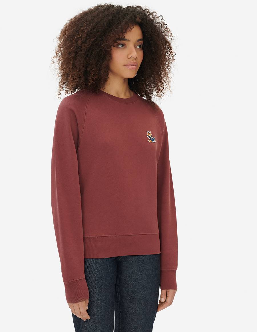 Burgundy Women's Maison Kitsune Dressed Fox Patch Adjusted Sweatshirts | AU-Q0380