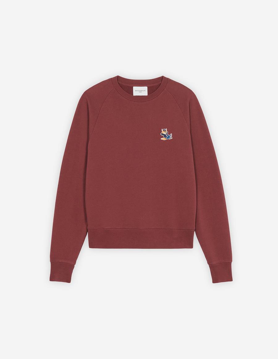 Burgundy Women\'s Maison Kitsune Dressed Fox Patch Adjusted Sweatshirts | AU-Q0380