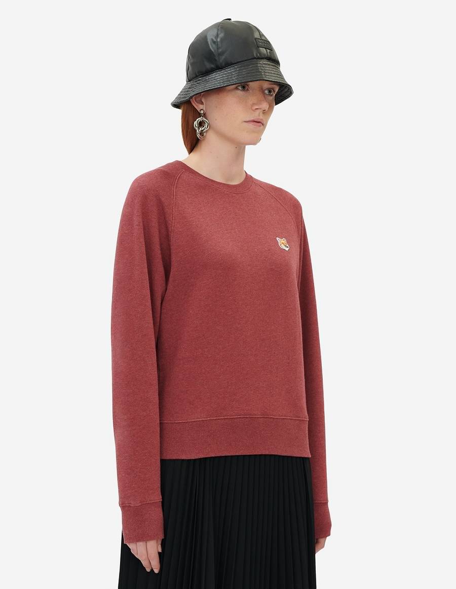 Burgundy Women's Maison Kitsune Fox Head Patch Adjusted Sweatshirts | AU-J0135