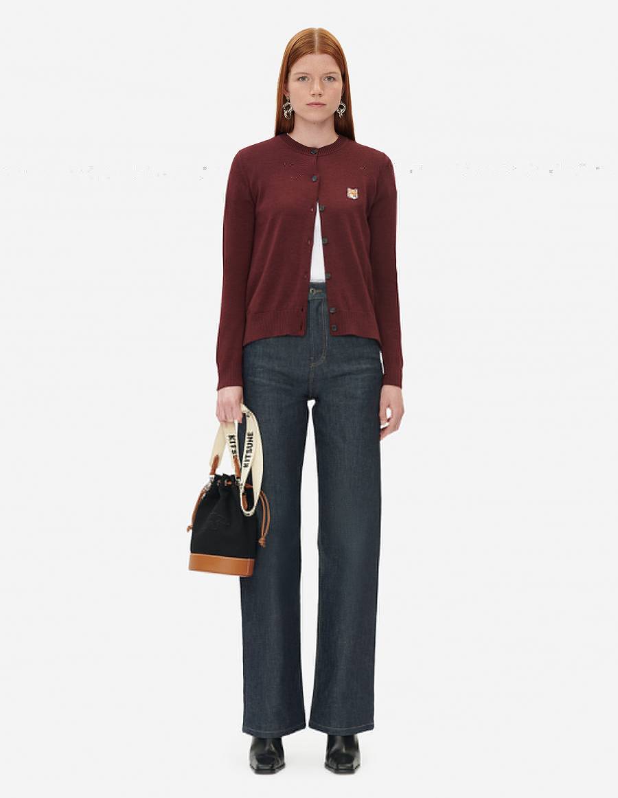 Burgundy Women's Maison Kitsune Fox Head Patch Adjusted R-neck Cardigan | AU-P0268