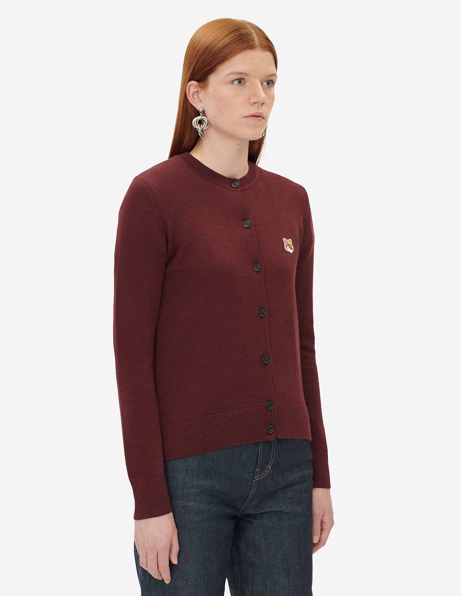 Burgundy Women's Maison Kitsune Fox Head Patch Adjusted R-neck Cardigan | AU-P0268