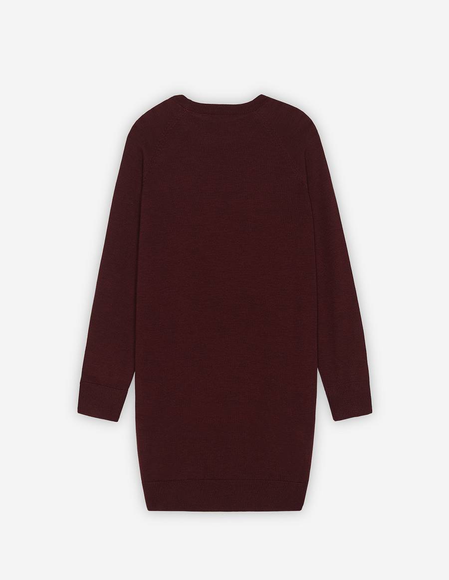 Burgundy Women's Maison Kitsune Fox Head Patch Jumper Dress Sweaters | AU-Q0873