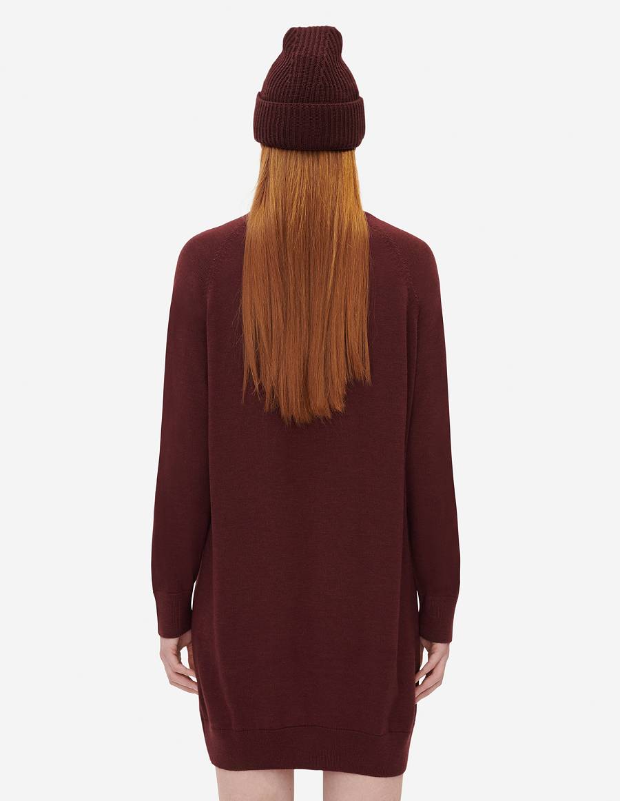 Burgundy Women's Maison Kitsune Fox Head Patch Jumper Dress Sweaters | AU-Q0873