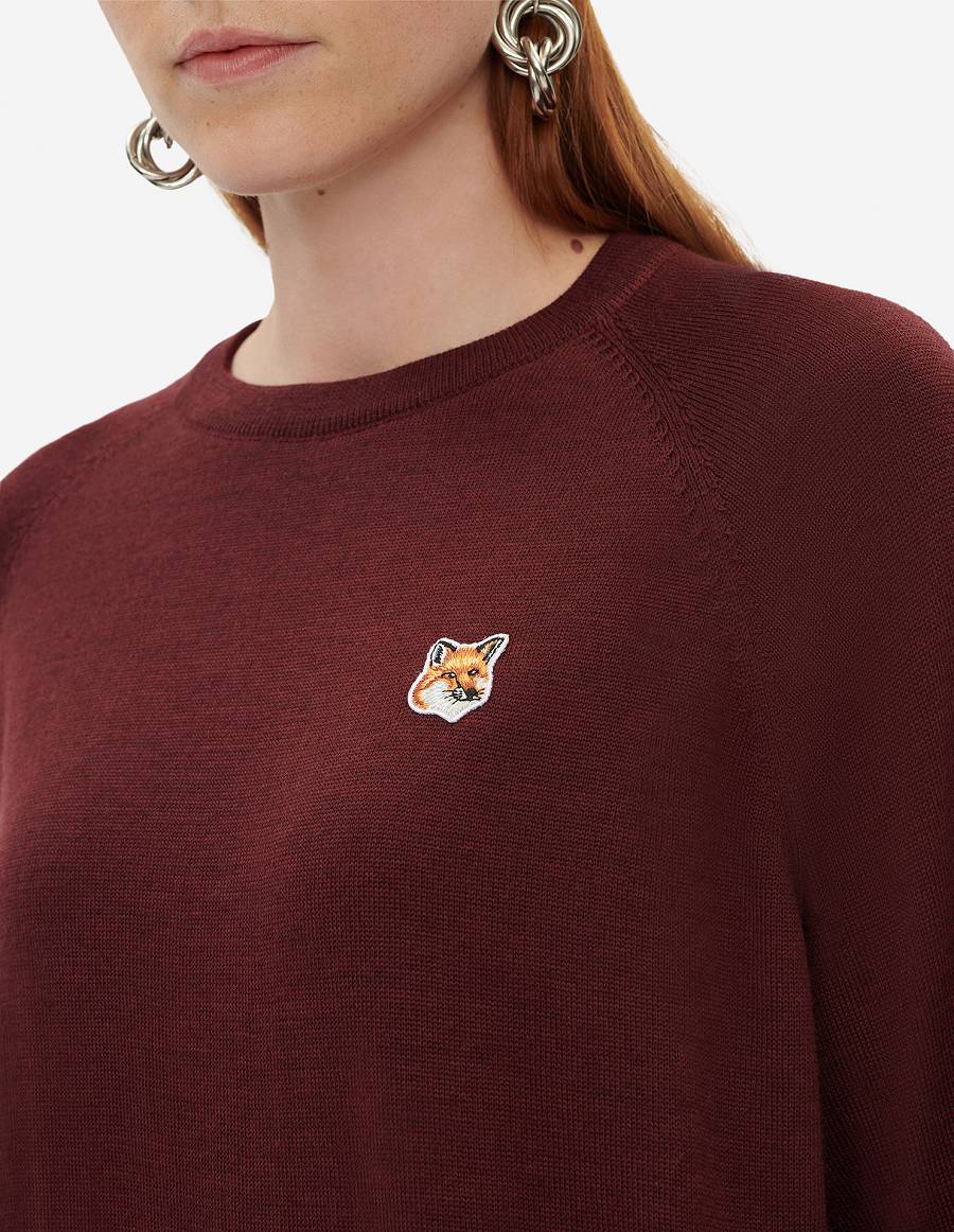 Burgundy Women's Maison Kitsune Fox Head Patch Jumper Dress Sweaters | AU-Q0873