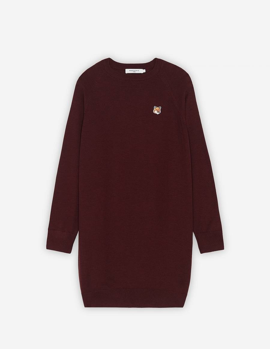 Burgundy Women\'s Maison Kitsune Fox Head Patch Jumper Dress Sweaters | AU-Q0873