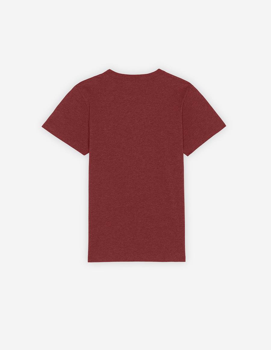 Burgundy Women's Maison Kitsune Fox Head Patch Classic T Shirts | AU-Q0M19