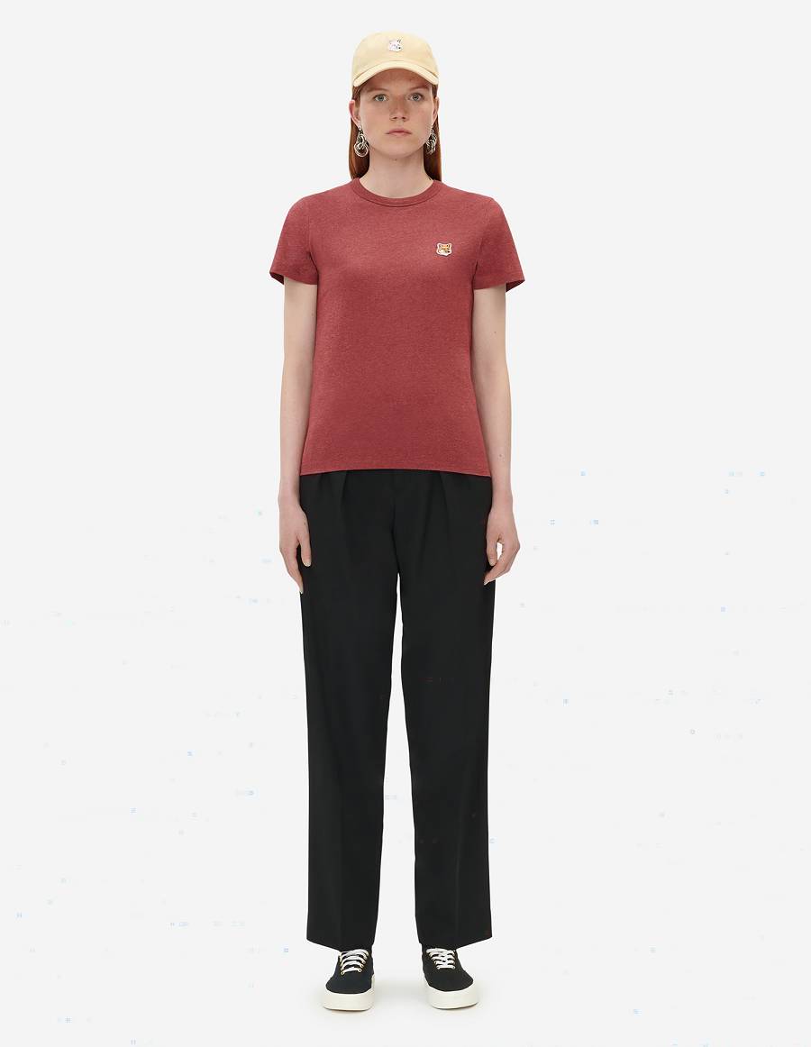 Burgundy Women's Maison Kitsune Fox Head Patch Classic T Shirts | AU-Q0M19