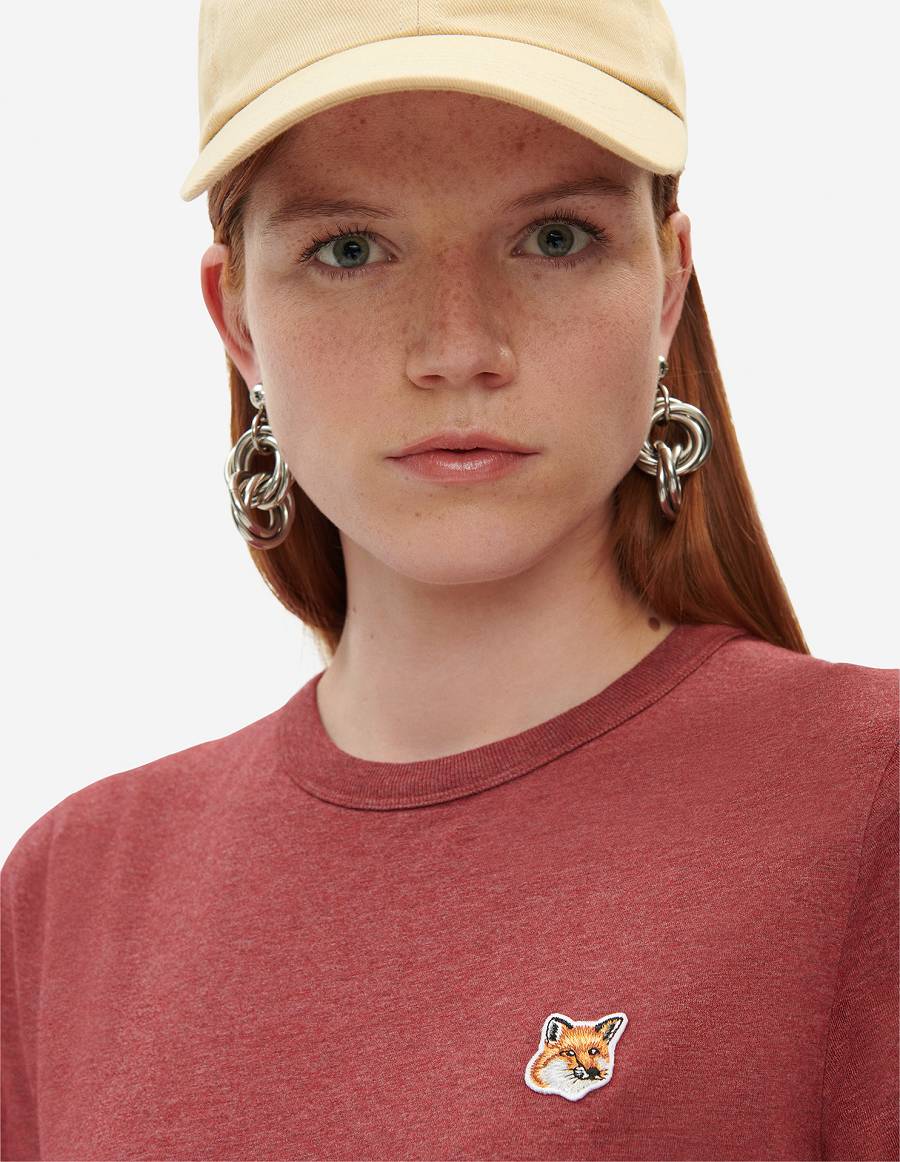 Burgundy Women's Maison Kitsune Fox Head Patch Classic T Shirts | AU-Q0M19