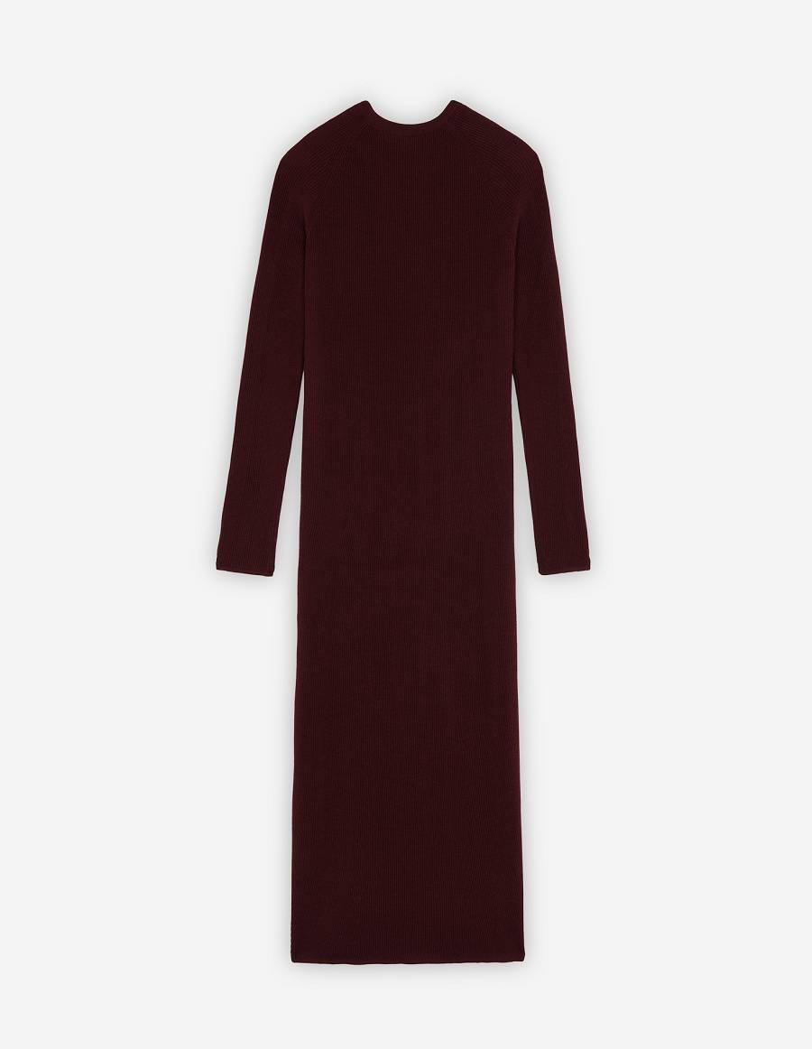 Burgundy Women's Maison Kitsune Fox Head Patch Long Flared Dress | AU-Q0M48