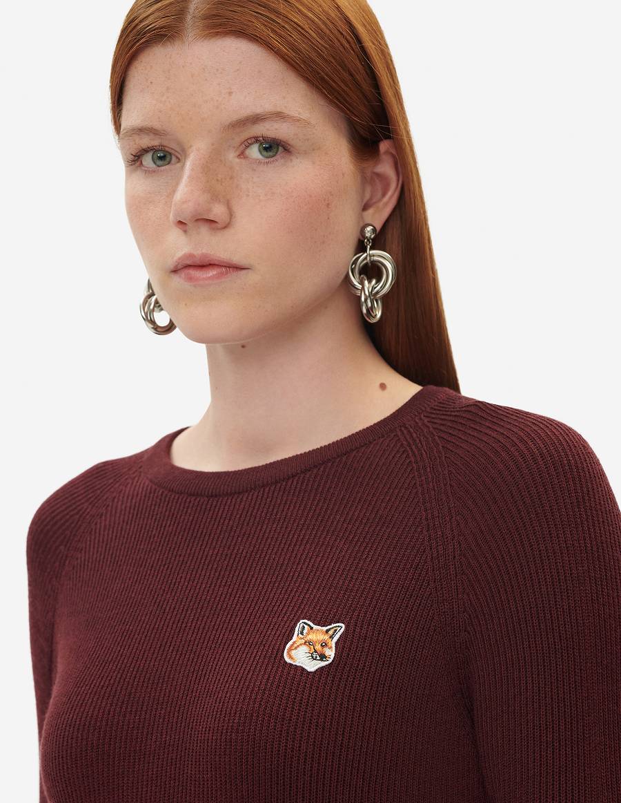 Burgundy Women's Maison Kitsune Fox Head Patch Long Flared Dress | AU-Q0M48