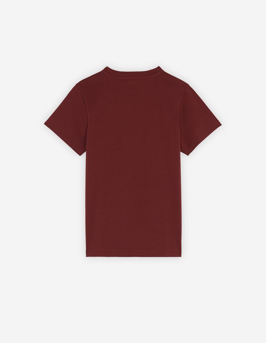 Burgundy Women's Maison Kitsune Mini Handwriting Classic T Shirts | AU-M0214