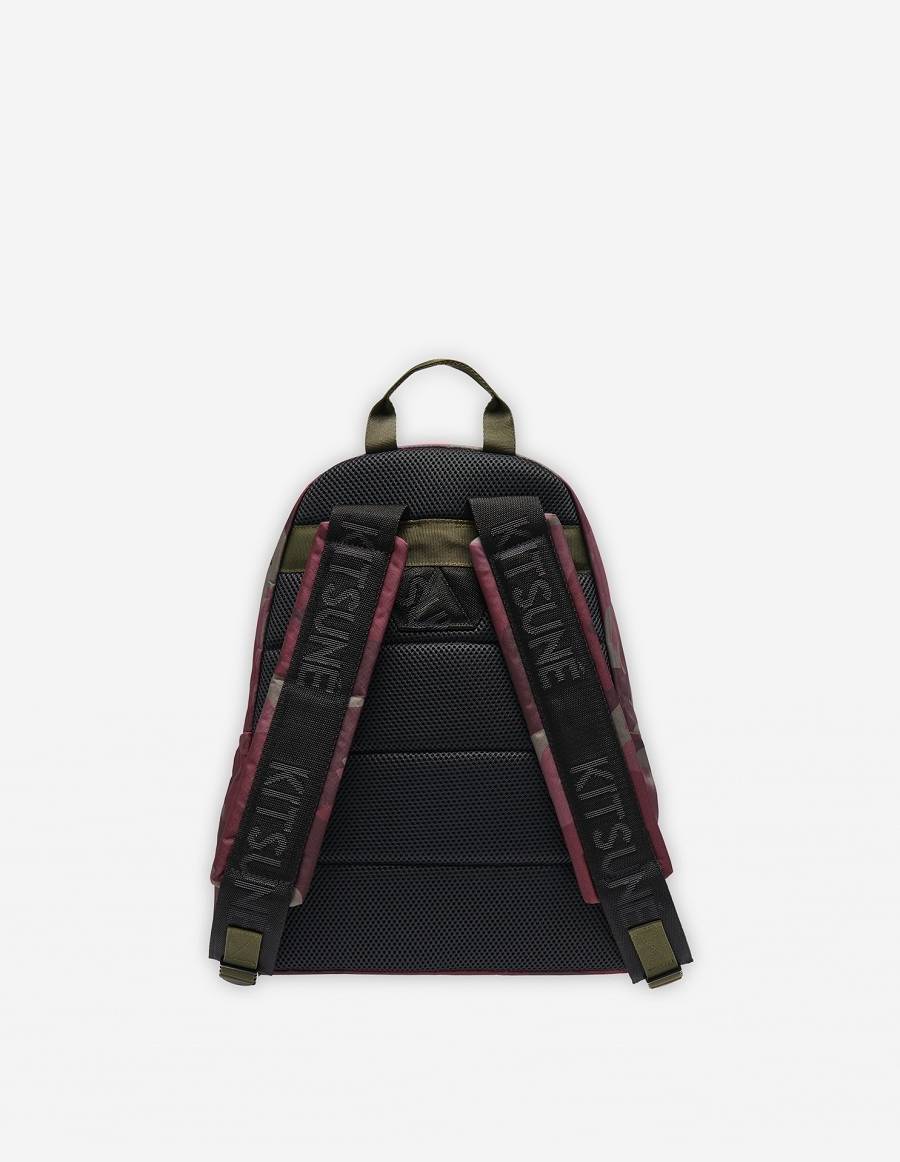 Burgundy Women's Maison Kitsune Mkxeastpak Printed Padded Backpack Bags | AU-K0911