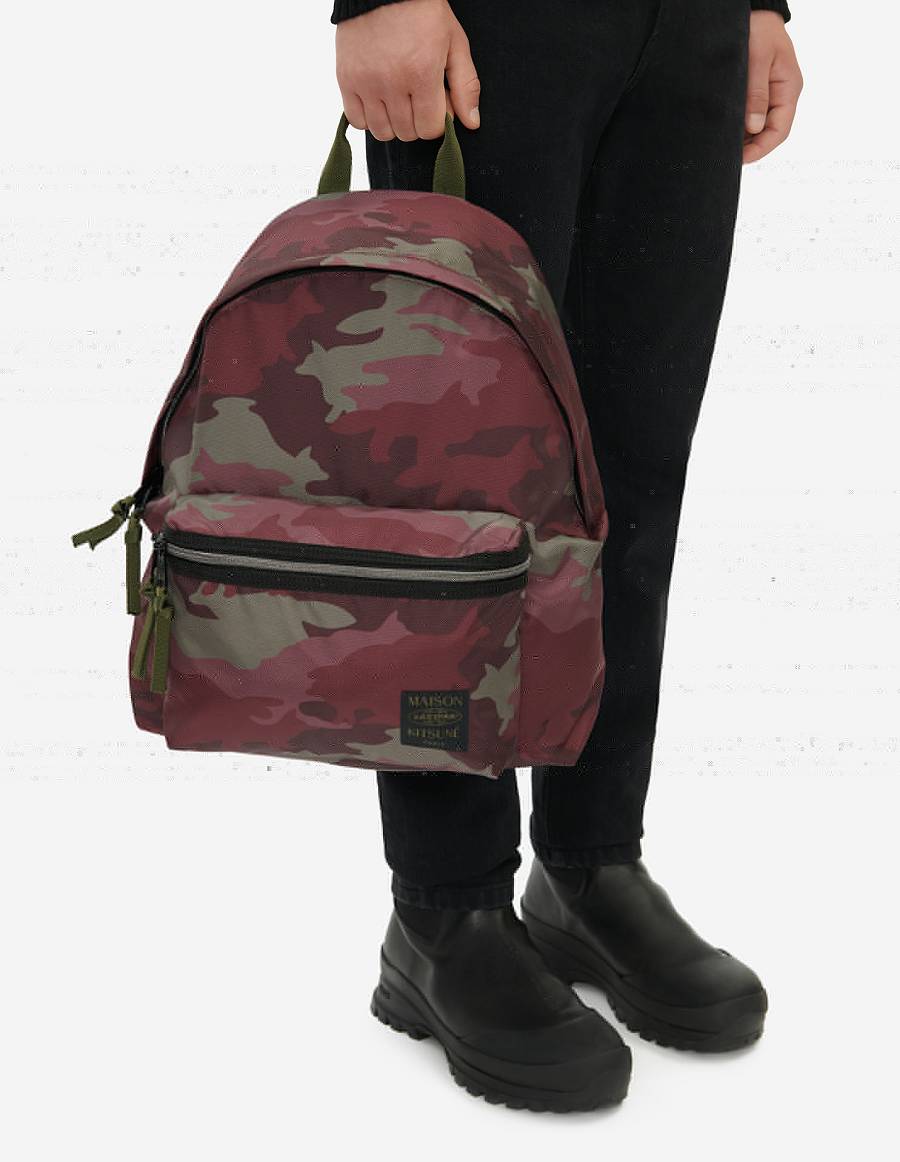 Burgundy Women's Maison Kitsune Mkxeastpak Printed Padded Backpack Bags | AU-K0911