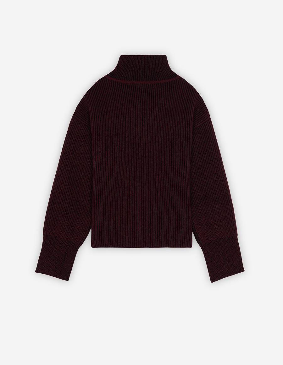 Burgundy Women's Maison Kitsune Plaited Rib Boxy Sweaters | AU-Y0643