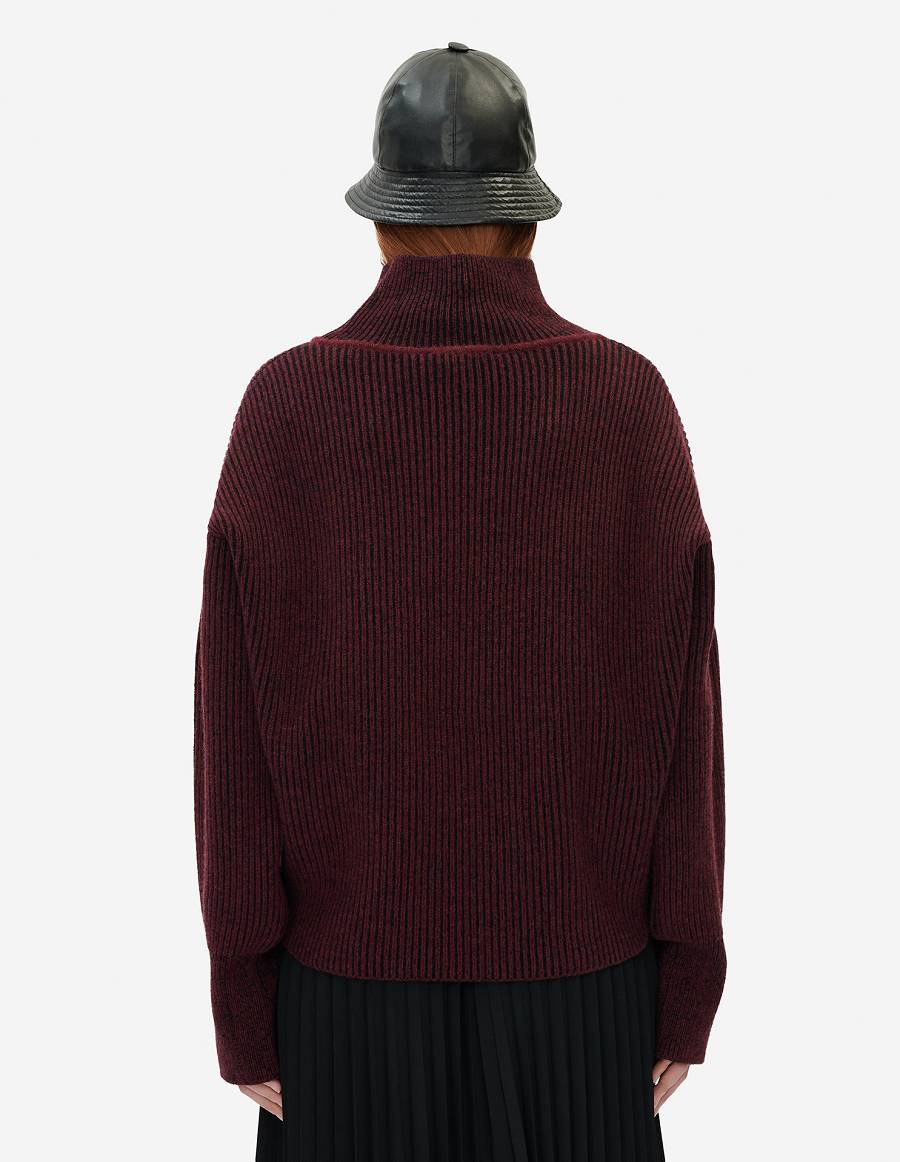 Burgundy Women's Maison Kitsune Plaited Rib Boxy Sweaters | AU-Y0643