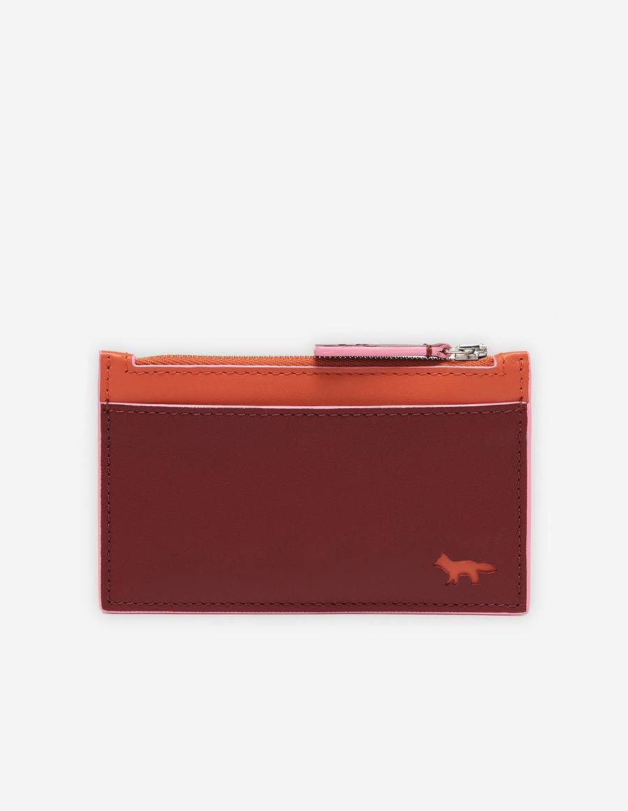 Burgundy Women\'s Maison Kitsune Profile Fox Long Zipped Card Holder Bags | AU-O1972