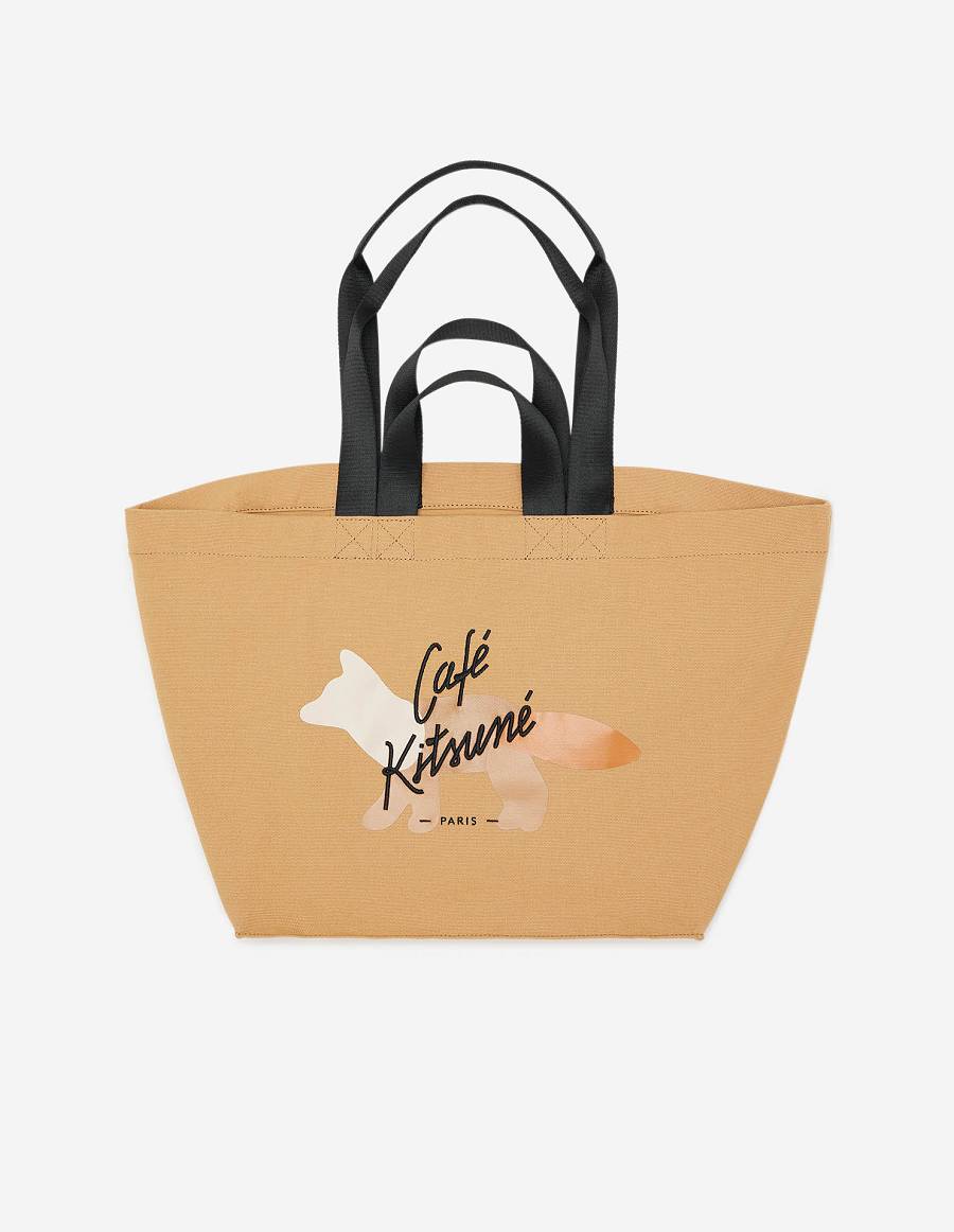 Coffee Men\'s Maison Kitsune Cafe Double Carry Tote Bags | AU-E0555