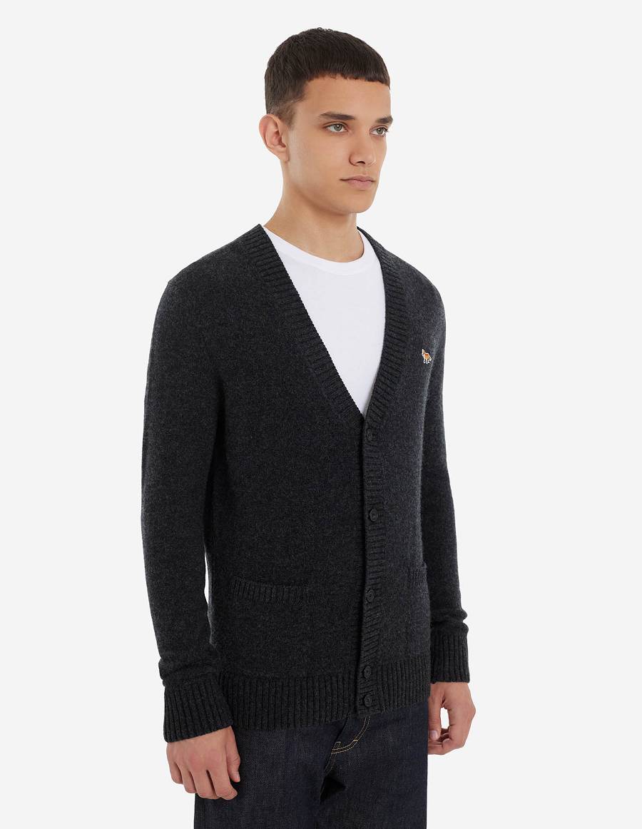 Dark Grey Men's Maison Kitsune Baby Fox Patch Cosy Cardigan | AU-A205