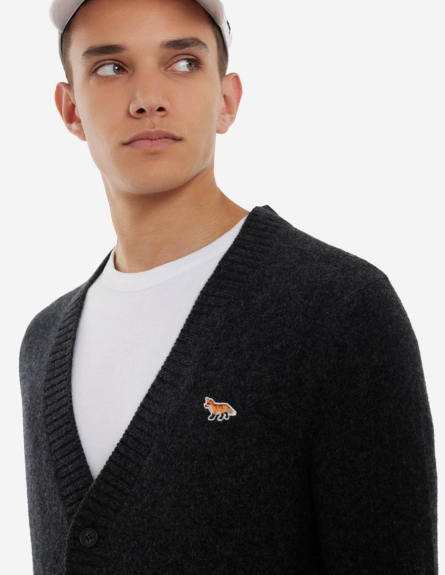 Dark Grey Men's Maison Kitsune Baby Fox Patch Cosy Cardigan | AU-A205