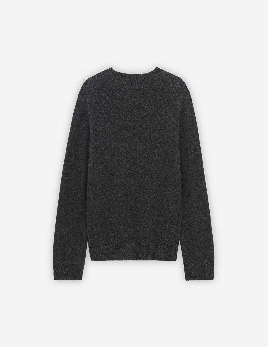 Dark Grey Men's Maison Kitsune Baby Fox Patch Cosy R-neck Sweaters | AU-U0M22