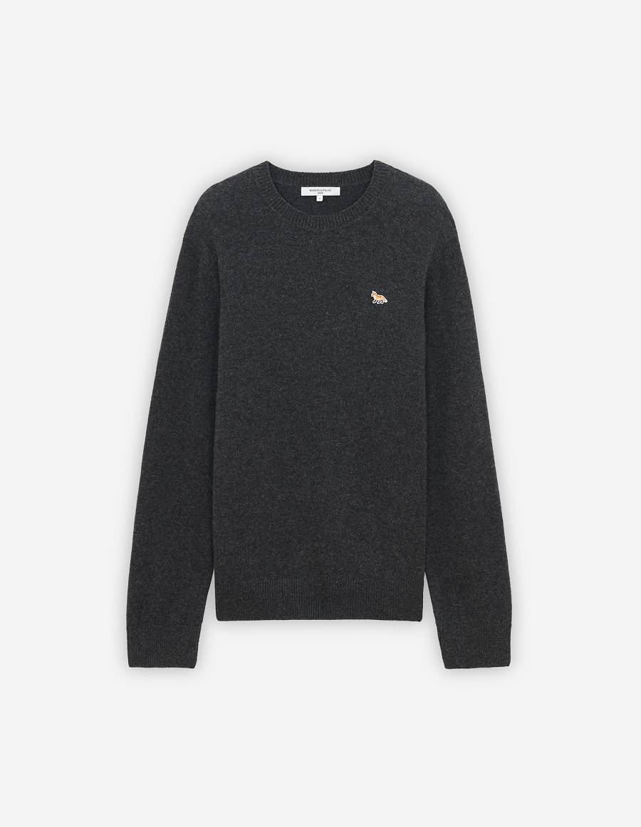 Dark Grey Men\'s Maison Kitsune Baby Fox Patch Cosy R-neck Sweaters | AU-U0M22